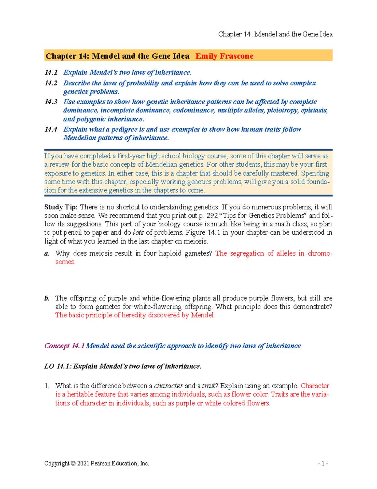 chapter 14 mendel and the gene idea reading guide answer