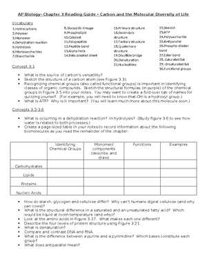 chapter 3 active reading guide carbon and the molecular diversity of life answers