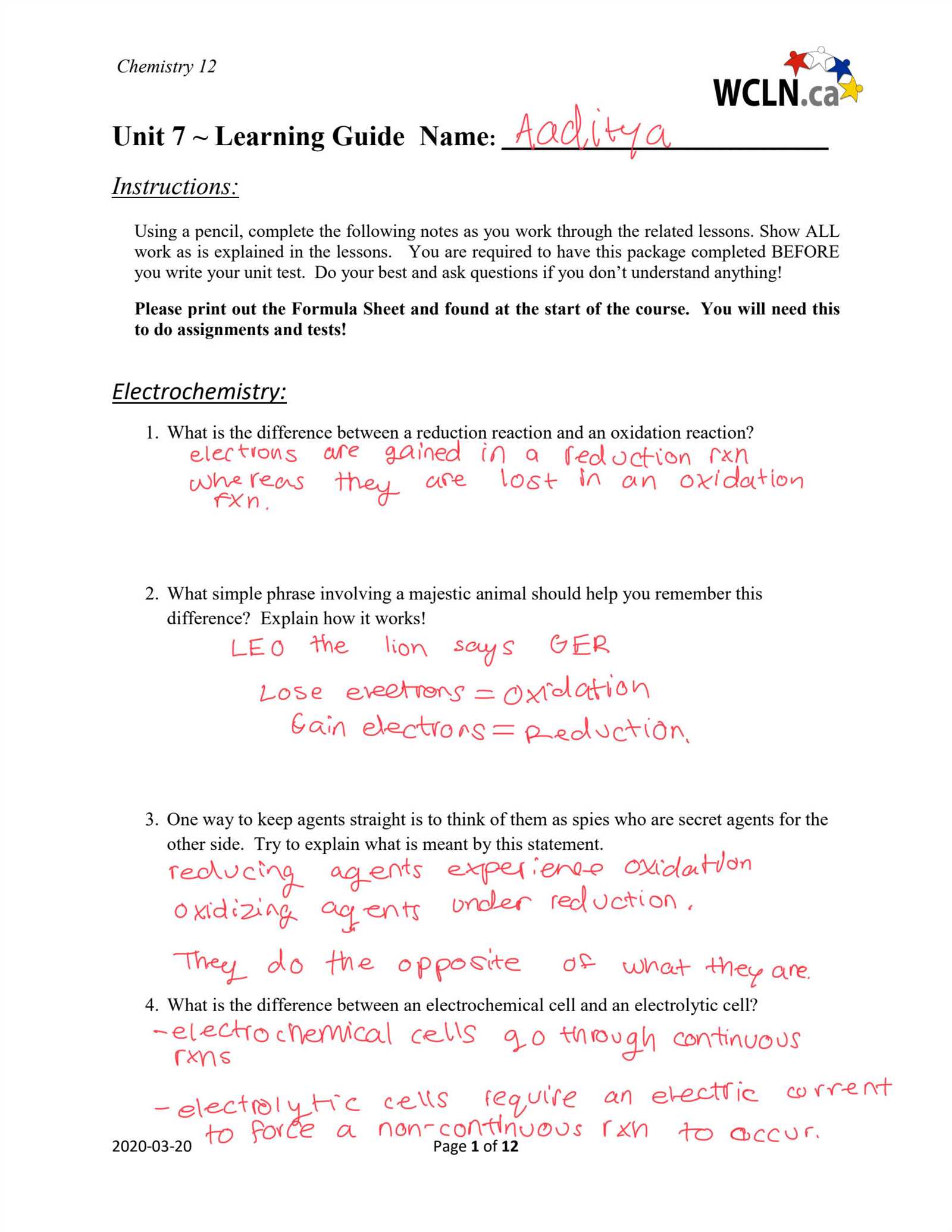 chapter 7 chemistry test answer key