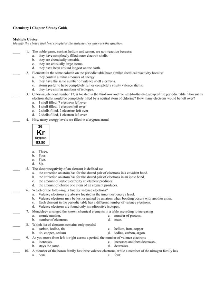 chemistry chapter 5 study guide answers