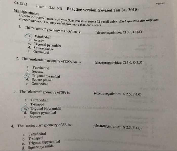 chemistry final exam answer key