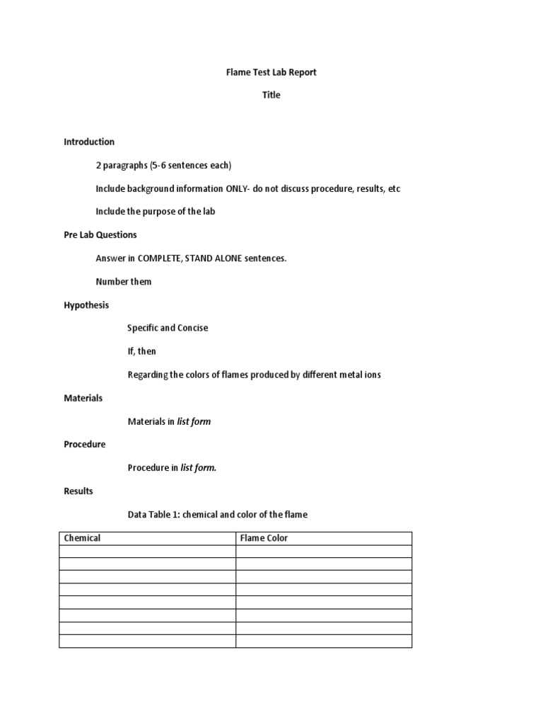 chemistry flame test lab answer key