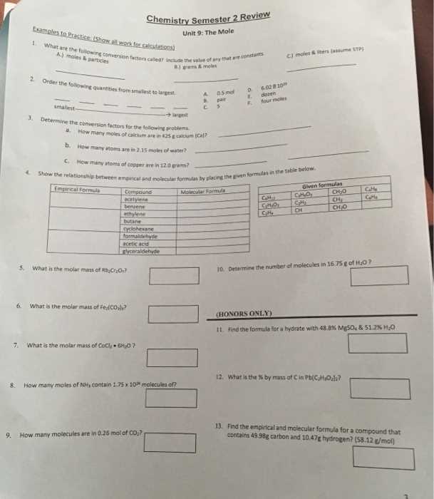 chemistry semester 2 exam answers