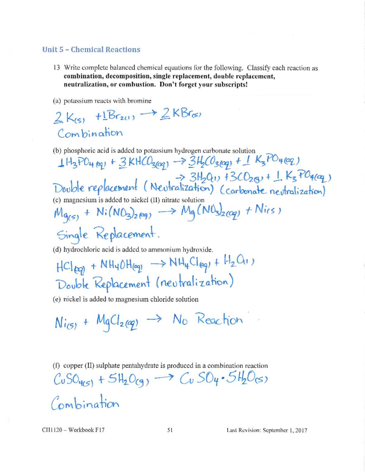 chemistry unit 5 test answers