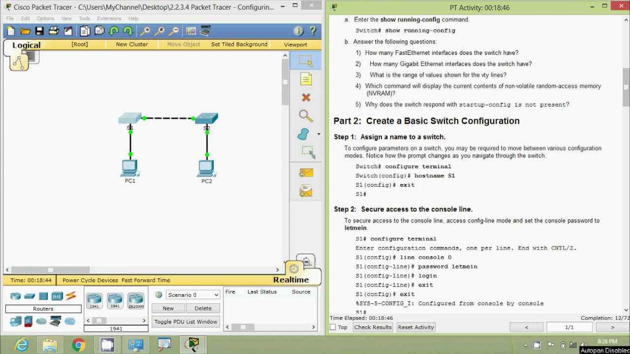 packet tracer configuring initial switch settings answers