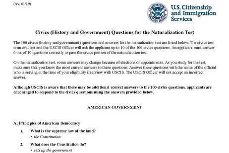 citizenship exam answers