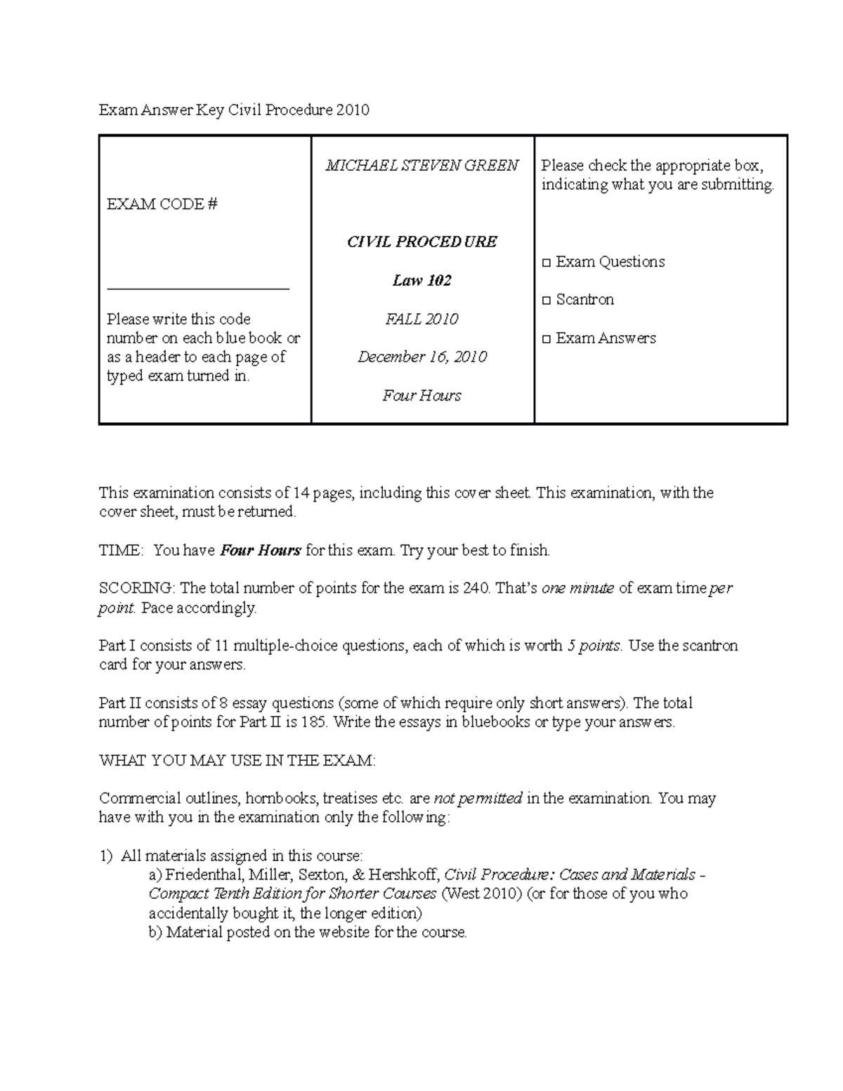 civil procedure final exam model answer