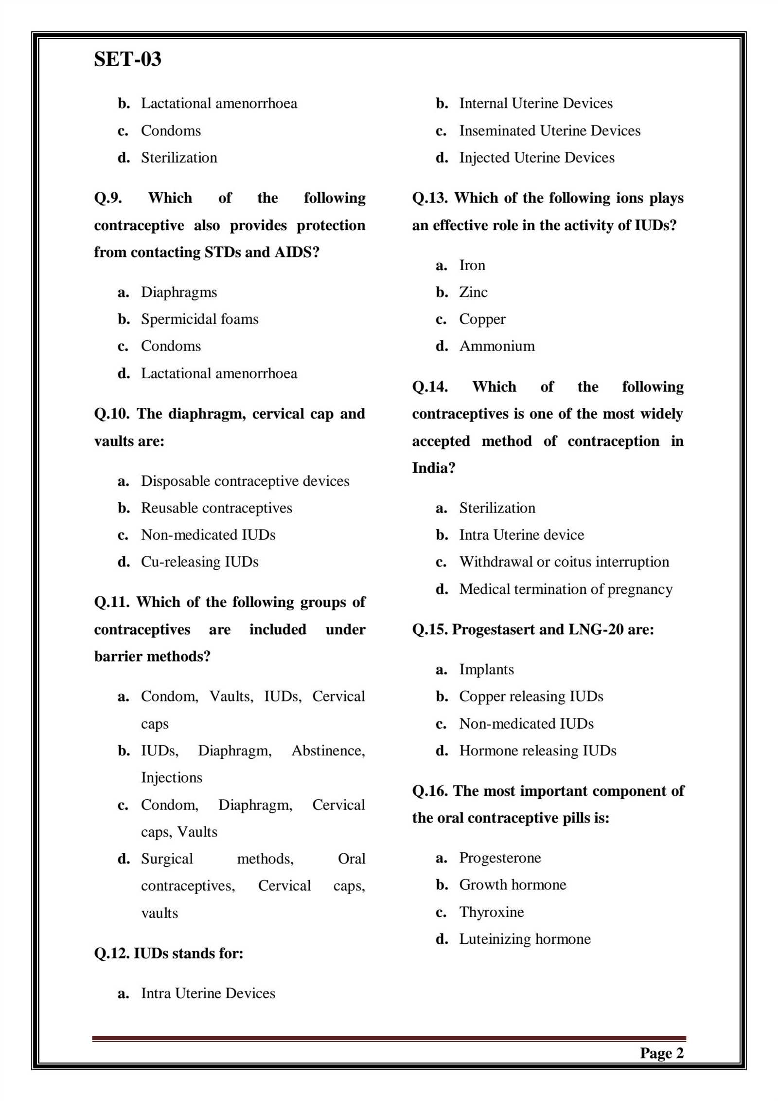 reproductive health exam questions and answers