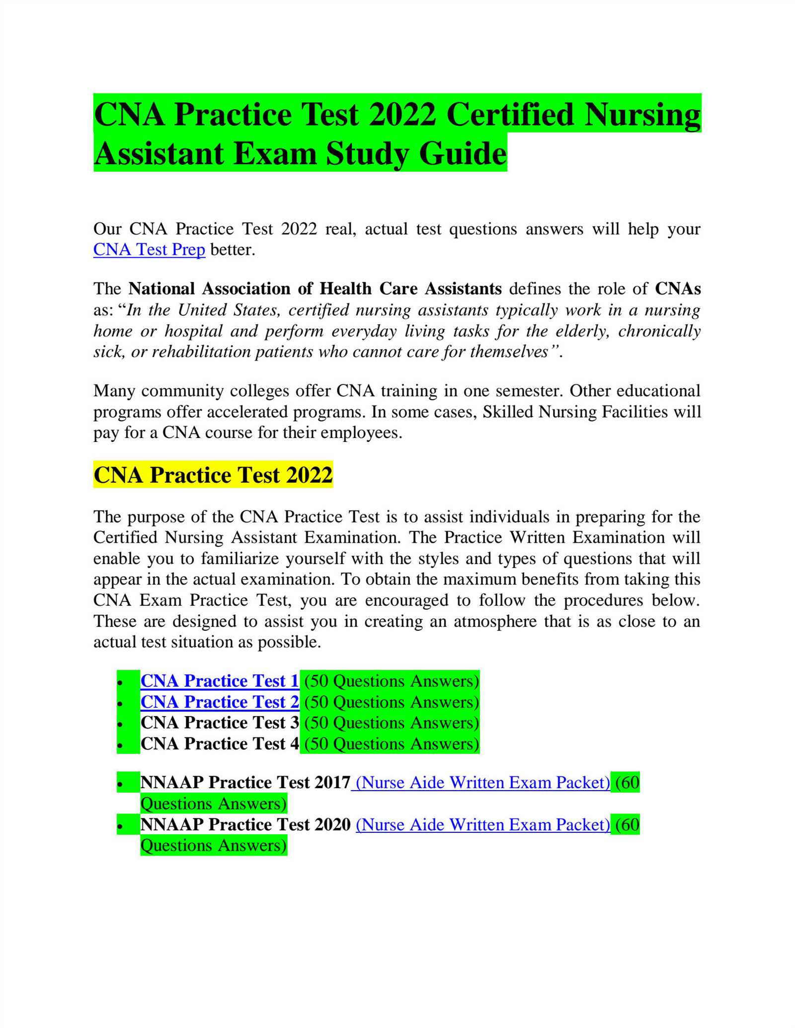 cna question and answer practice exam