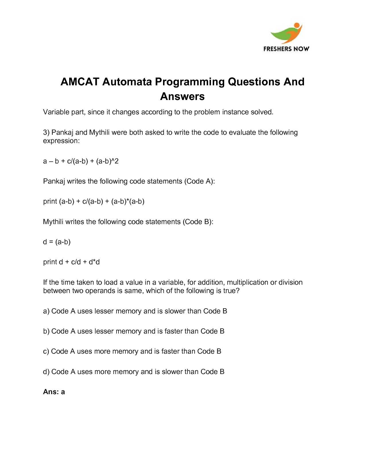 amcat exam questions and answers