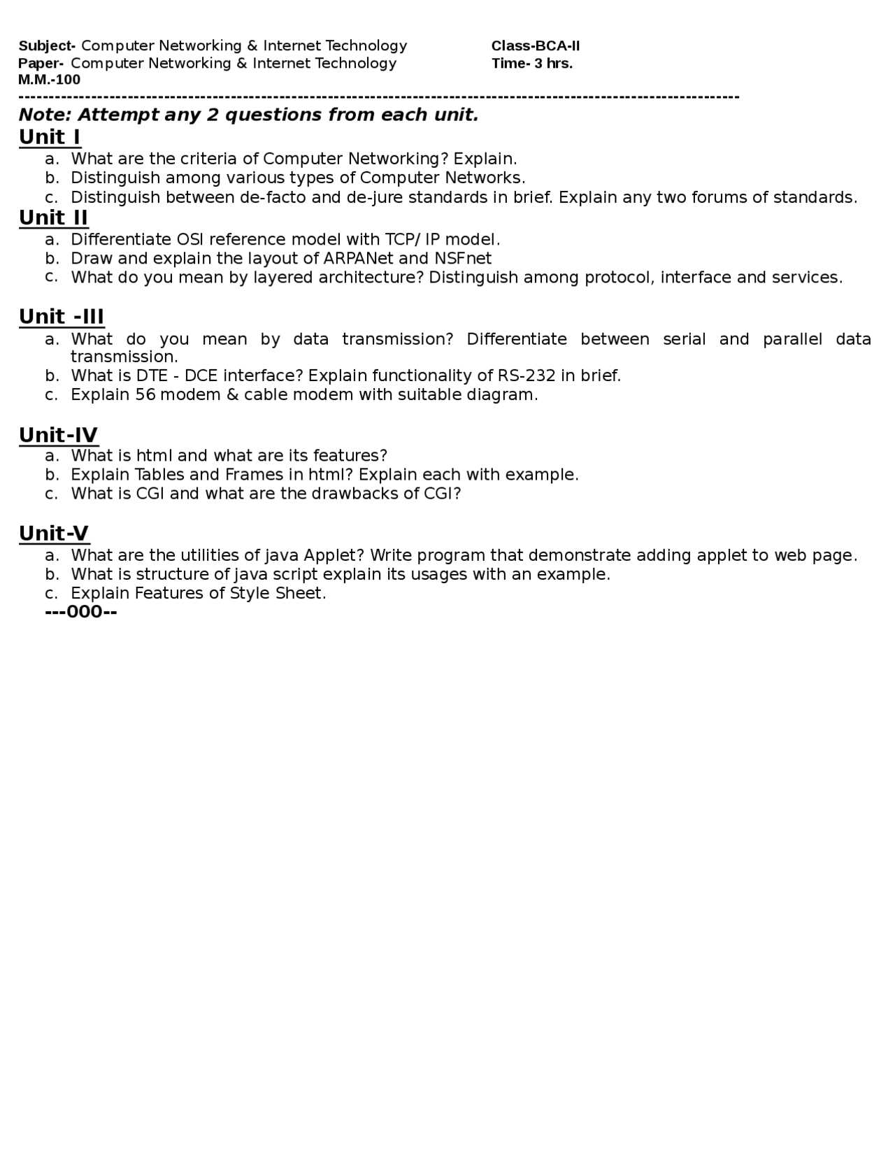 computer network final exam questions and answers