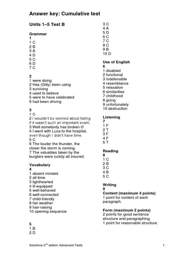 cumulative exam answer key