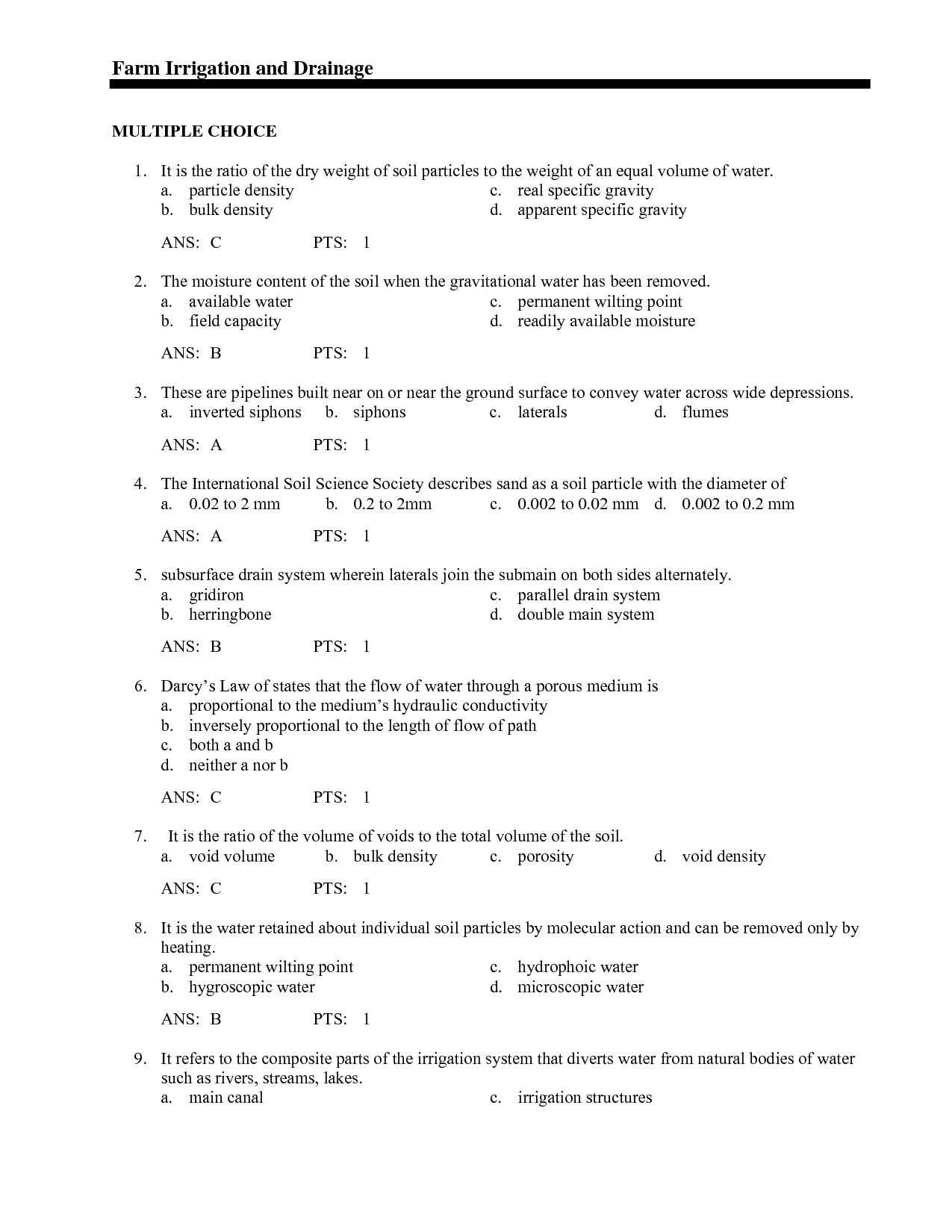 density exam questions and answers