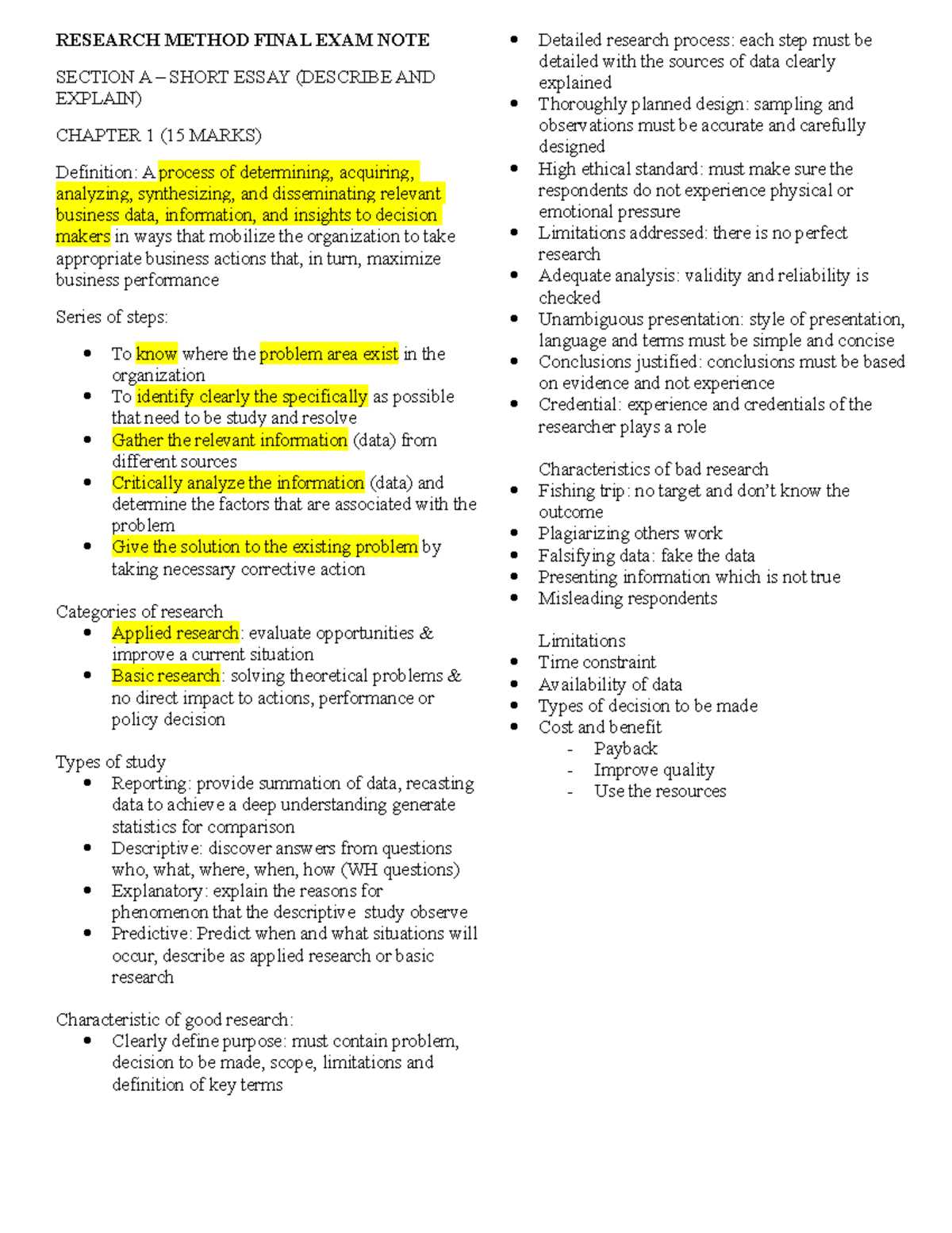 research methods final exam questions and answers