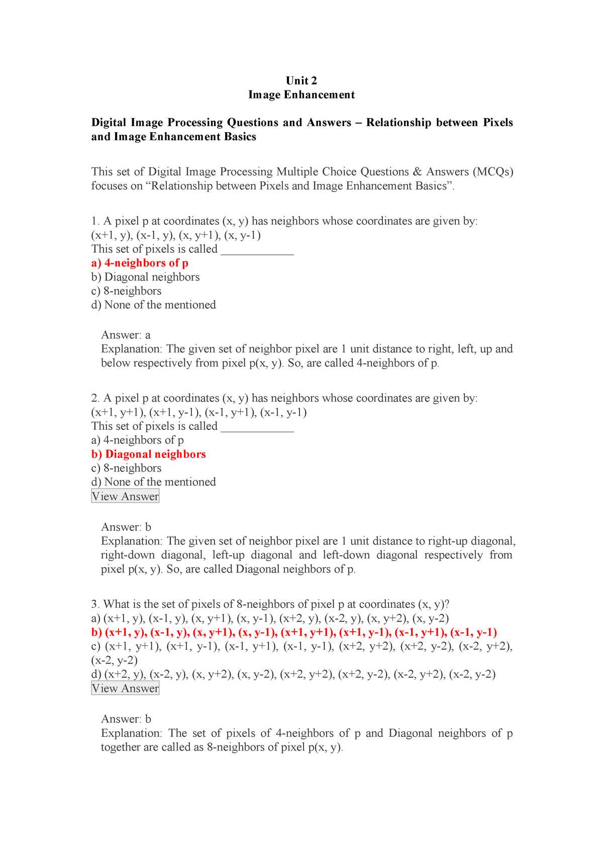 digital image processing exam questions and answers