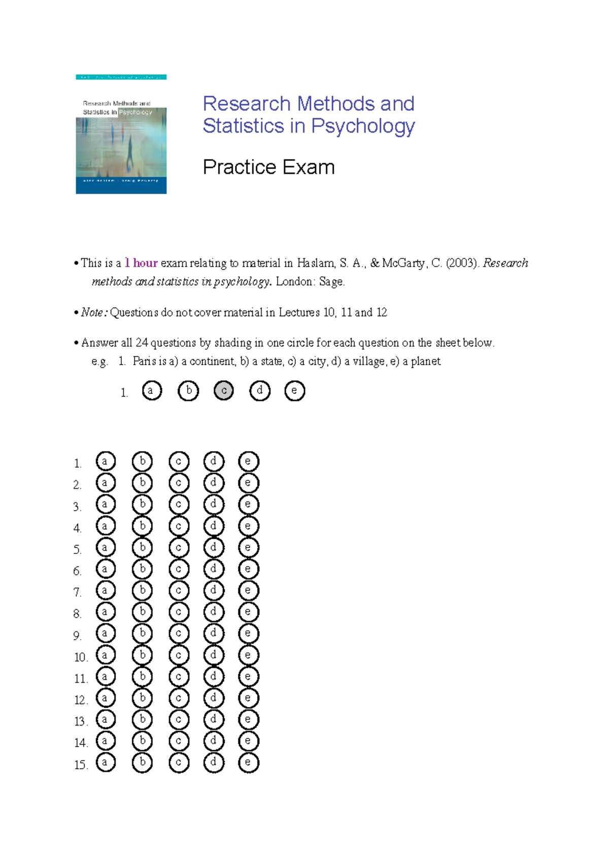 psychology research methods exam questions and answers