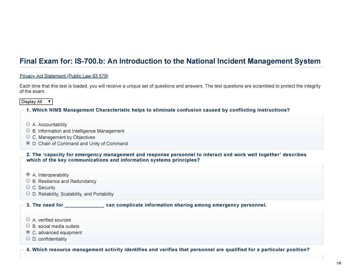 final exam fema is 100 c answers