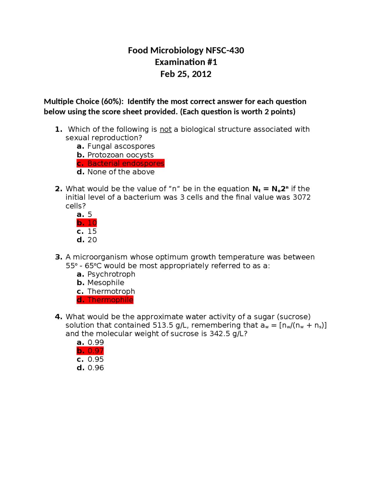 microbiology exam answers