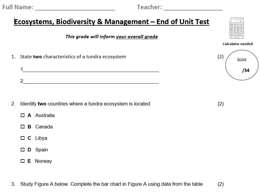 ecology unit exam answers