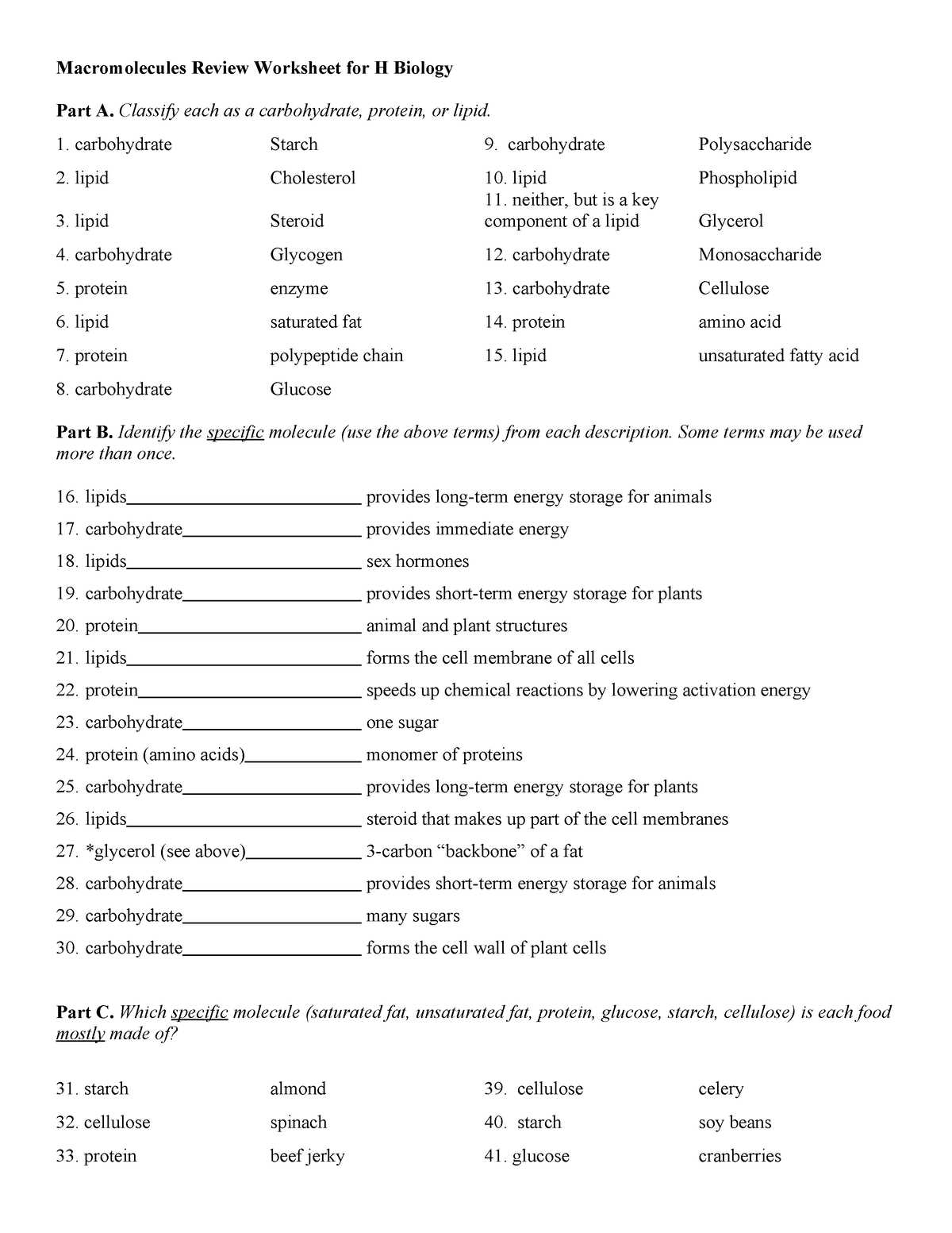 biology review sheet answers