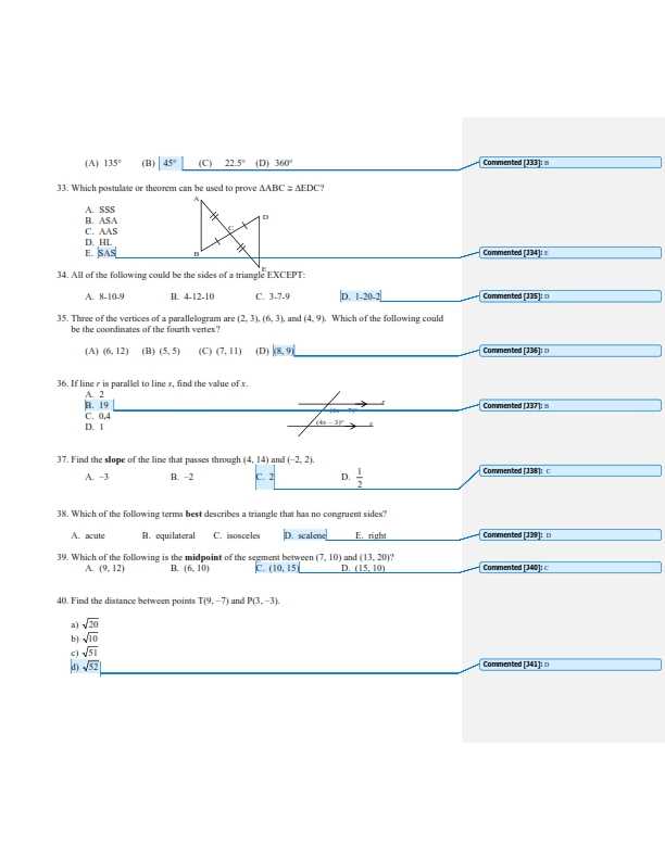 geometry semester exam review answers