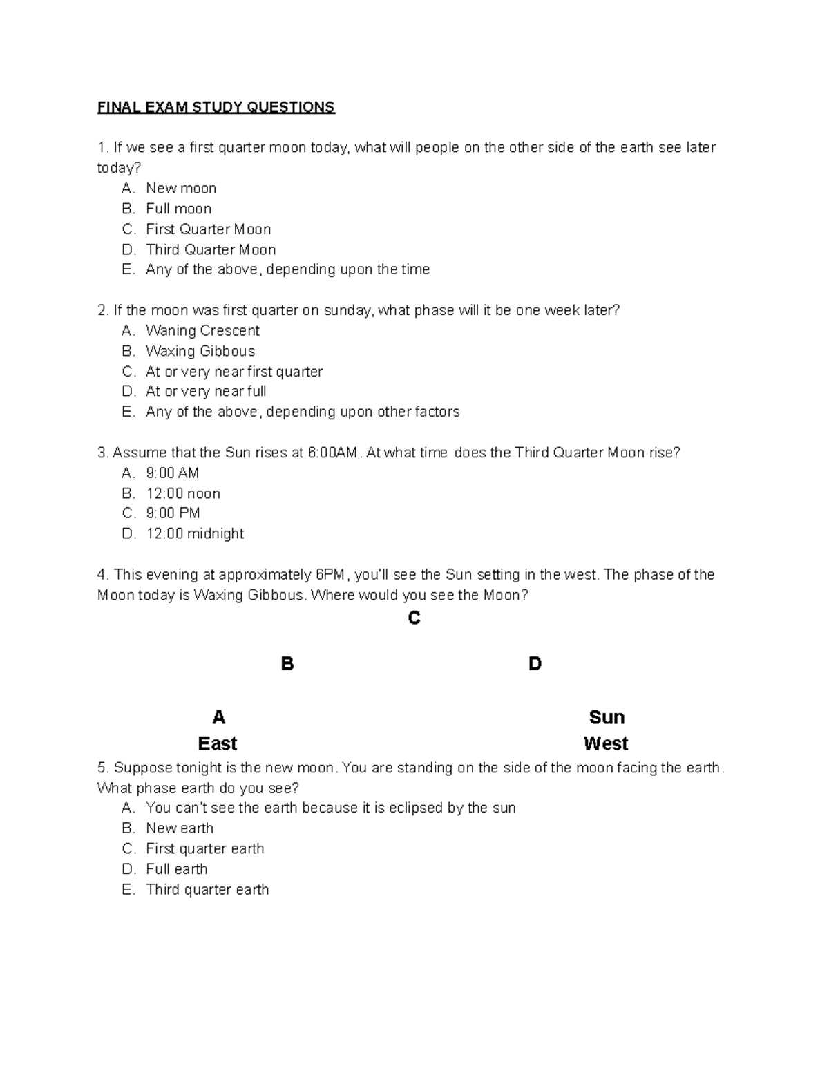 earth and space science final exam answers