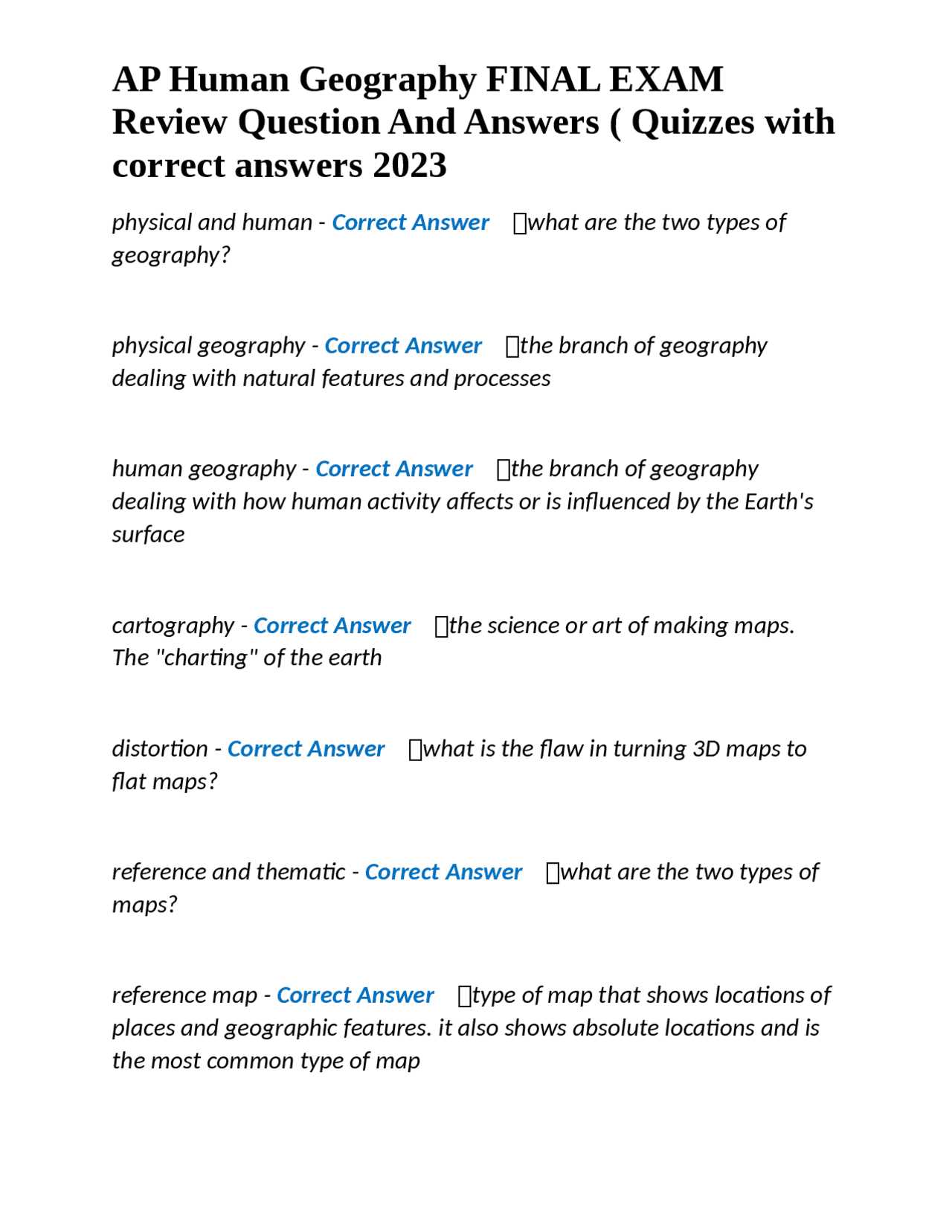 earth science final exam review answers