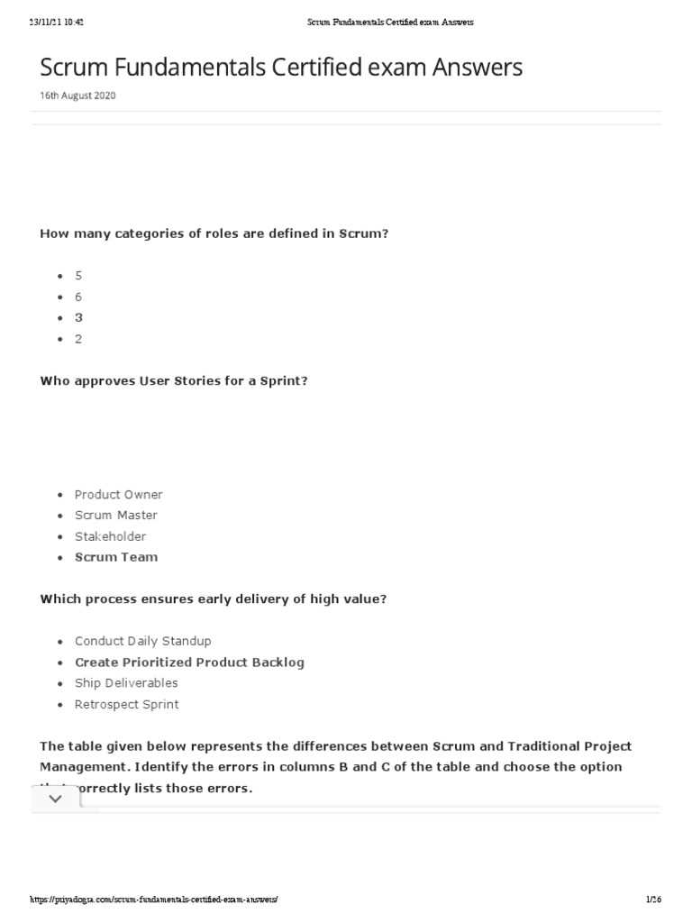 certified scrum master exam answers