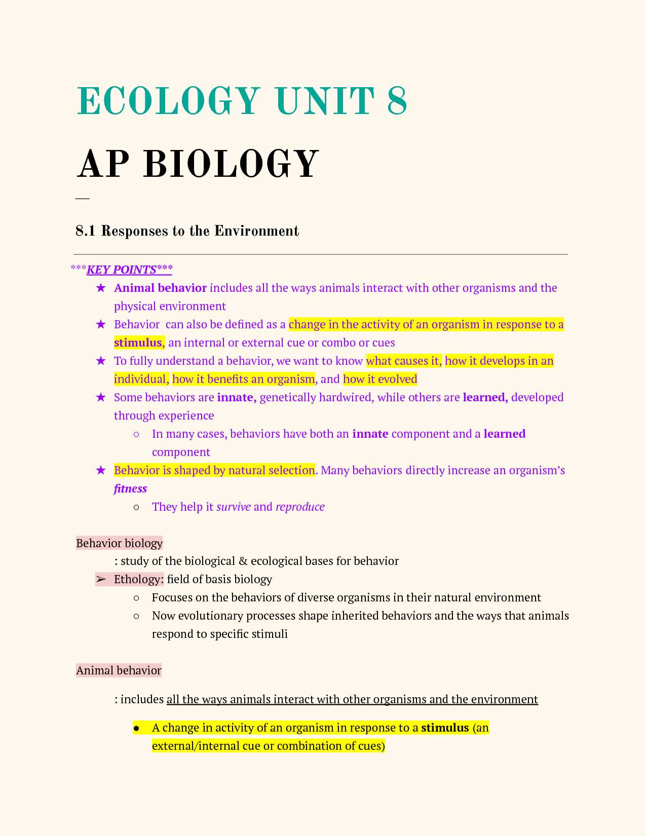 ecology unit review answers