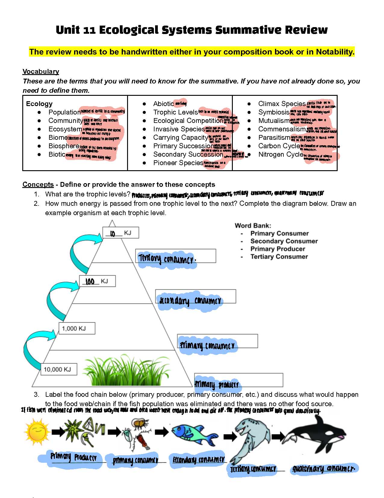 ecology unit review answers