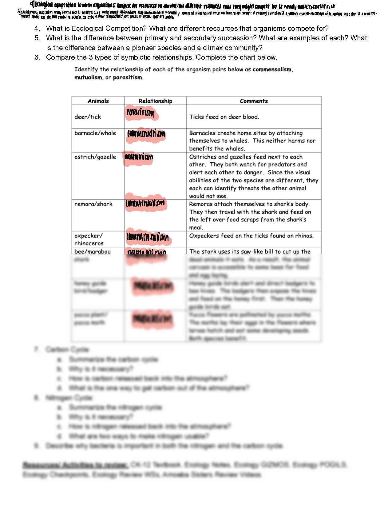 ecology unit review answers