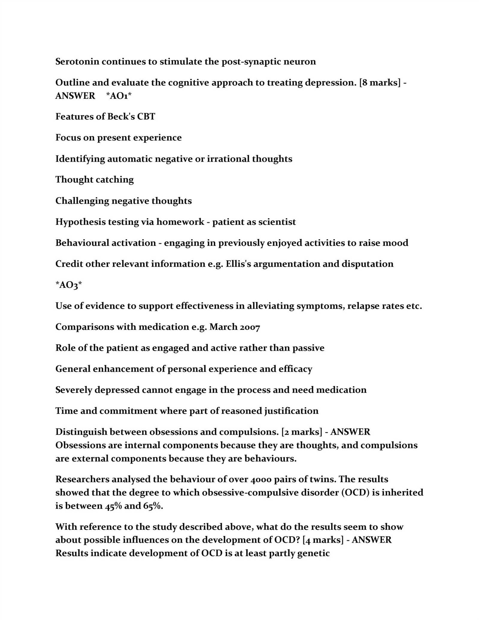 psychopathology exam questions and answers