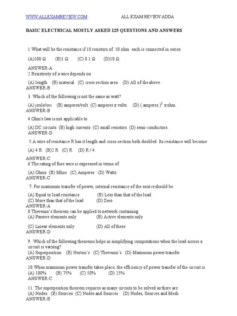 electrical engineering exam questions and answers