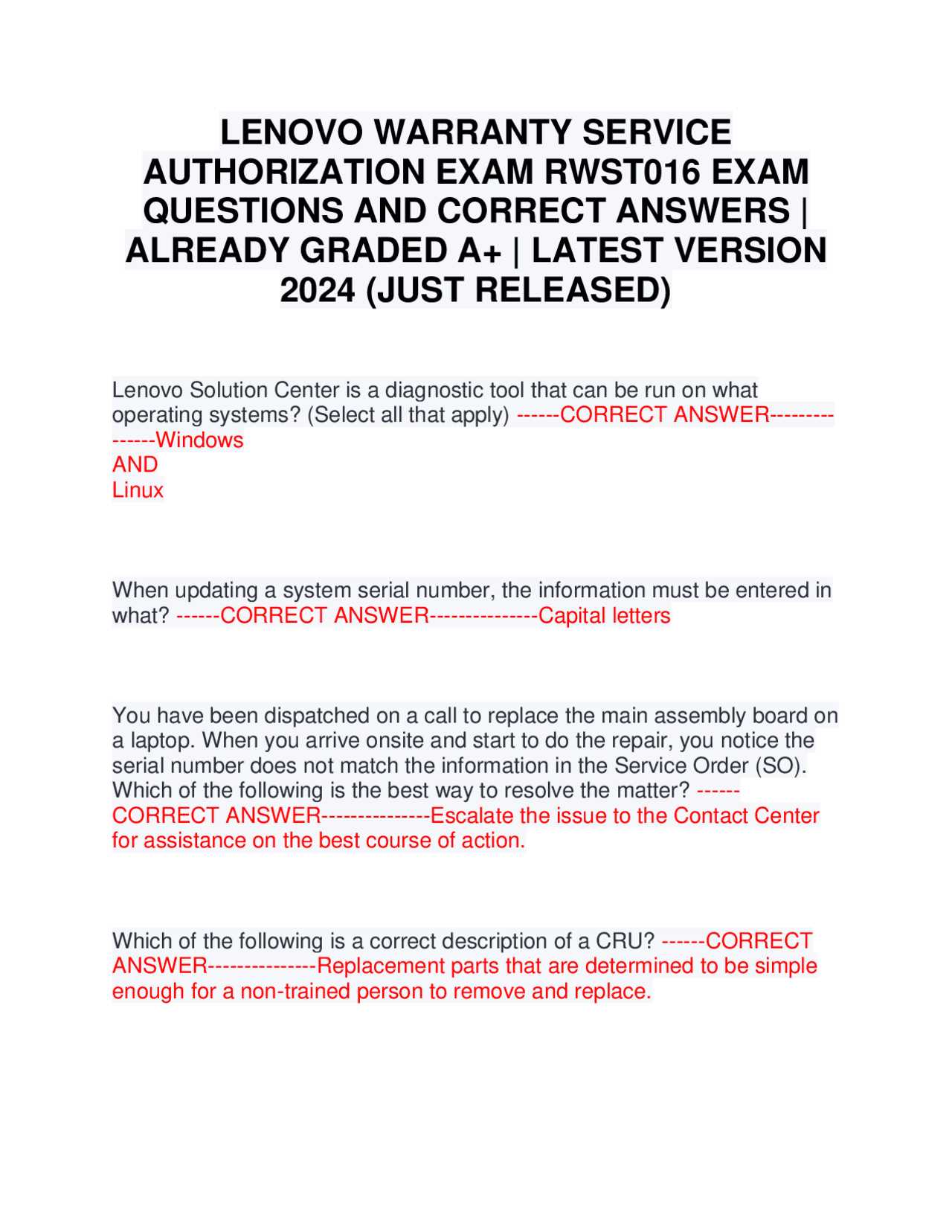 lenovo rwst217 exam answers