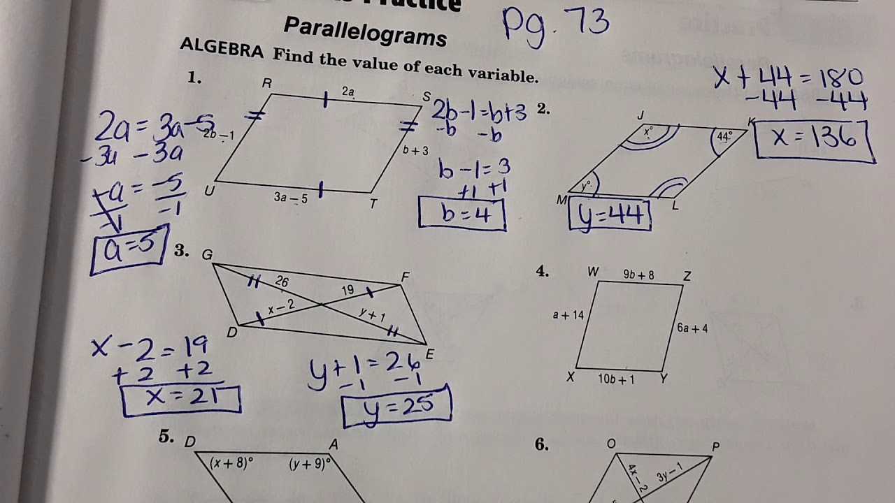 lesson 6.2 practice a properties of parallelograms answer key