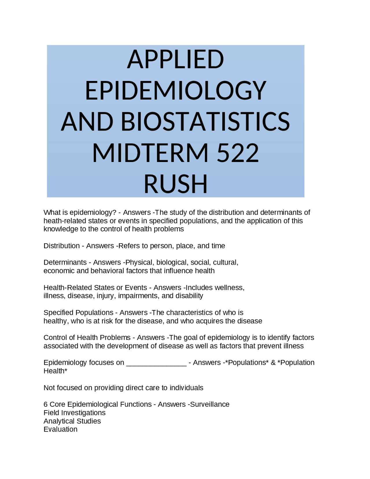 epidemiology biostatistics exam questions and answers