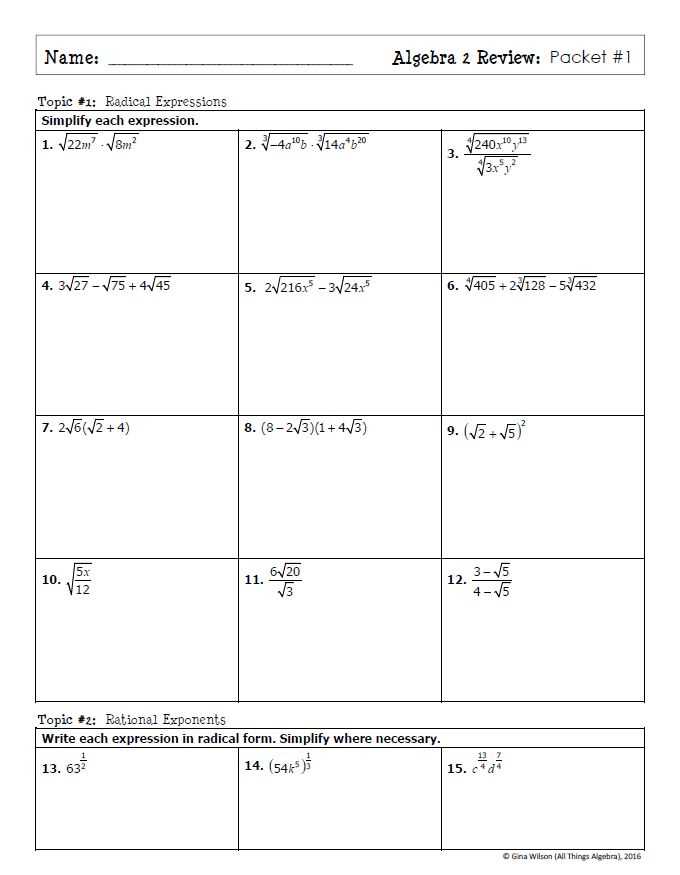 algebra 2 final exam review packet answers