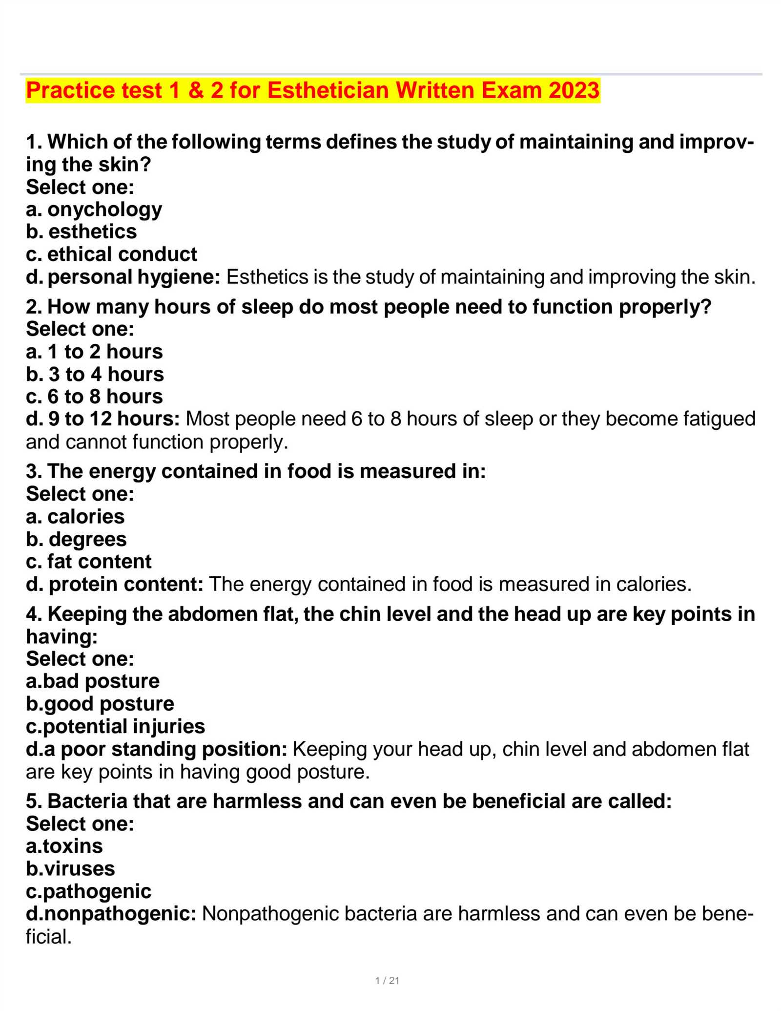 esthetician written exam practice