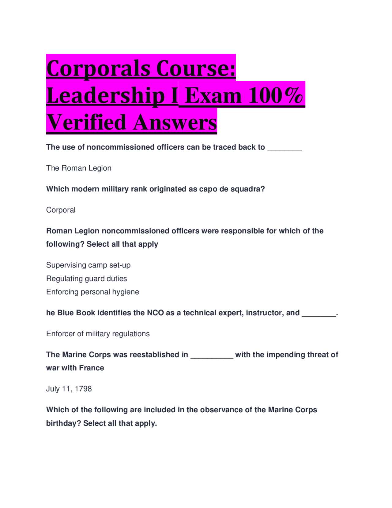 marine corps corporals course answers