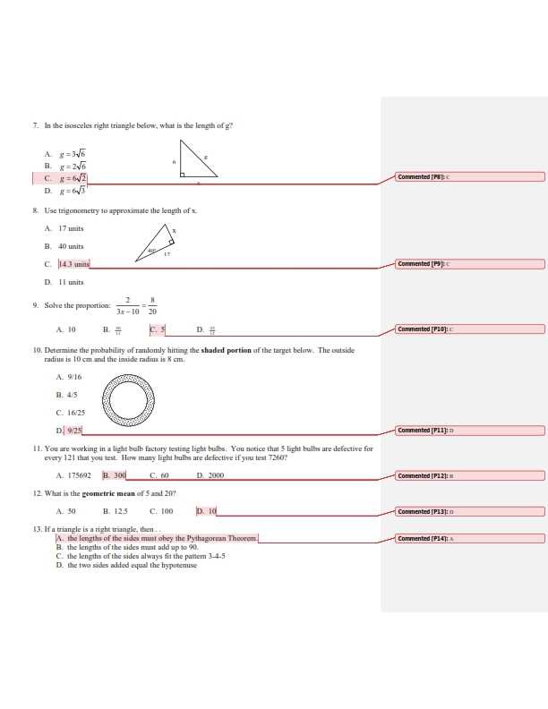 geometry second semester final exam answer key