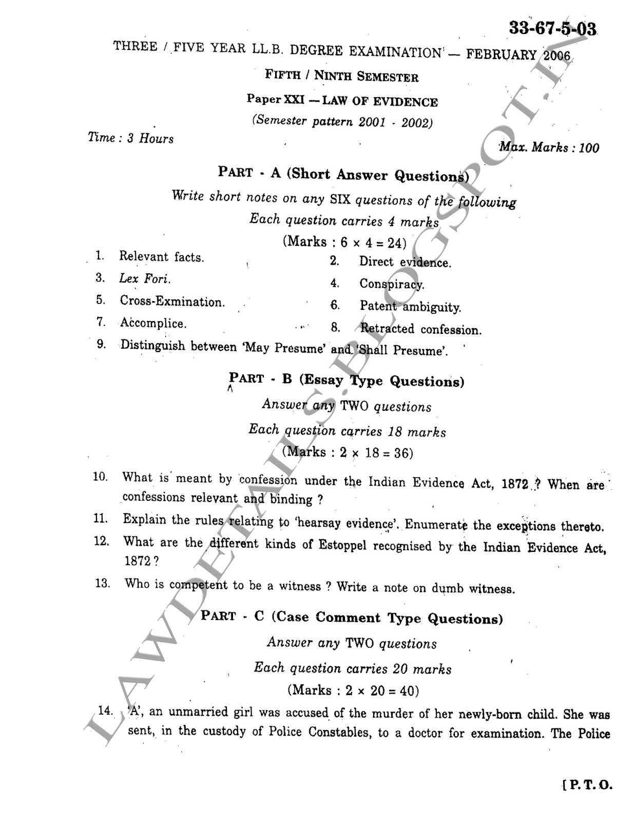 evidence law exam questions and answers