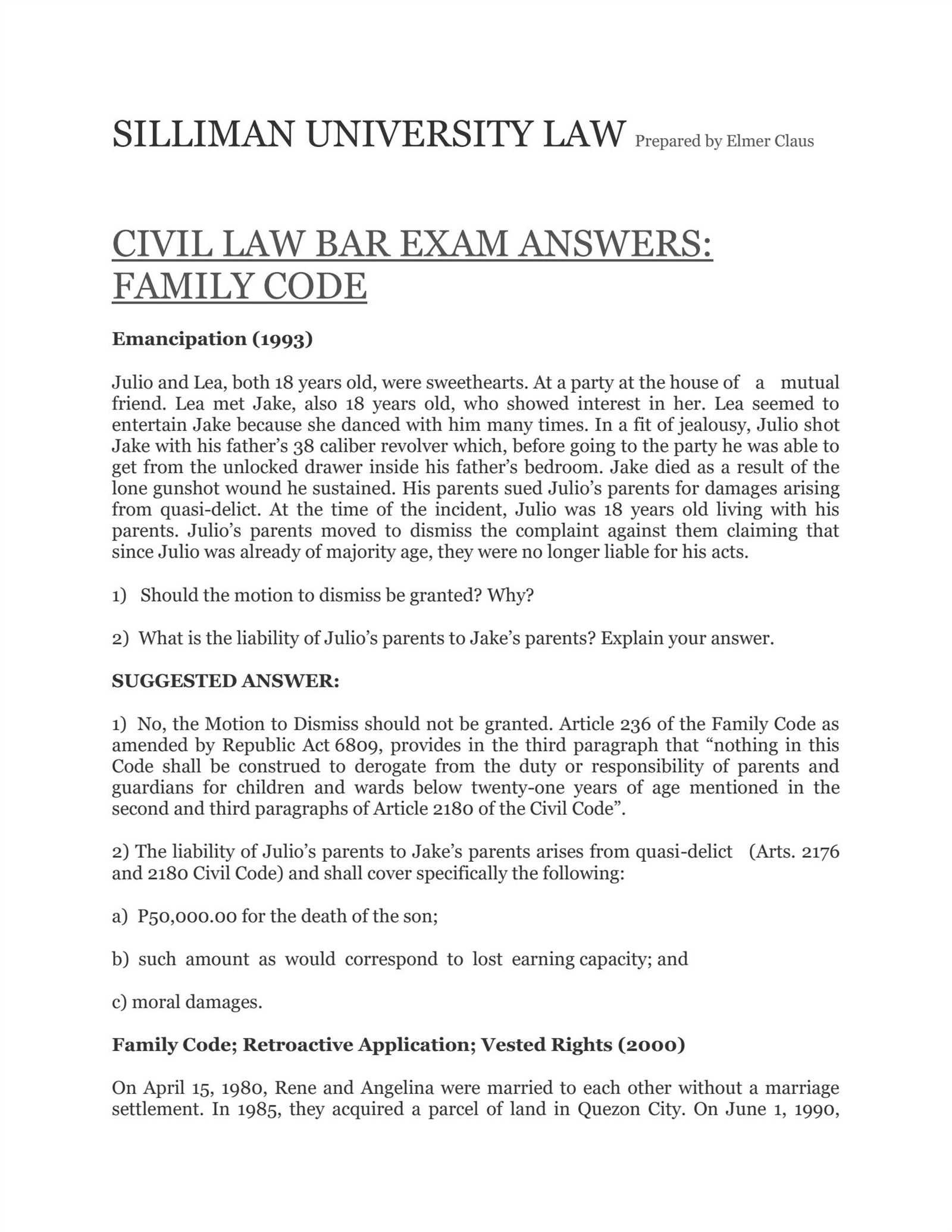 family law exam answers