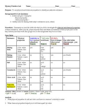 mystery powders lab answers