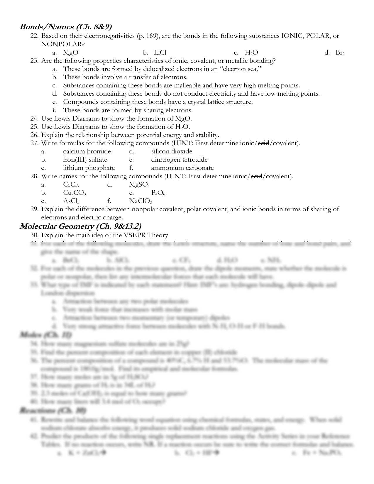 physical science chemistry study guide final exam