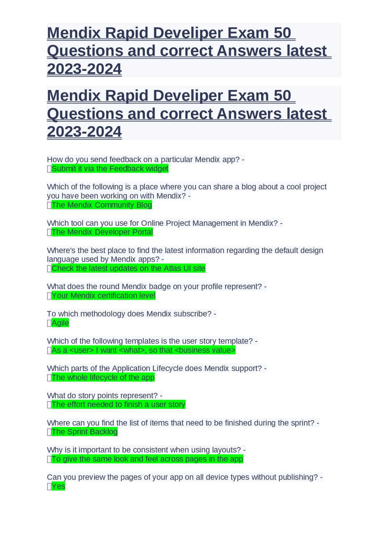 mendix rapid developer certification exam answers