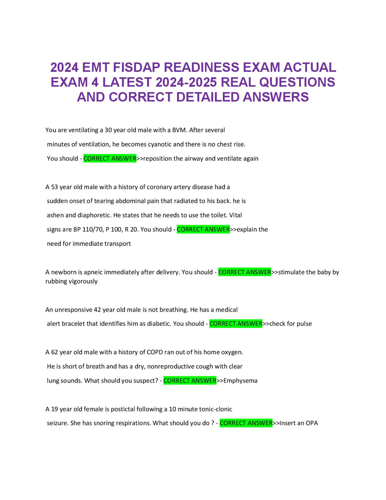 fisdap readiness exam 2 answers