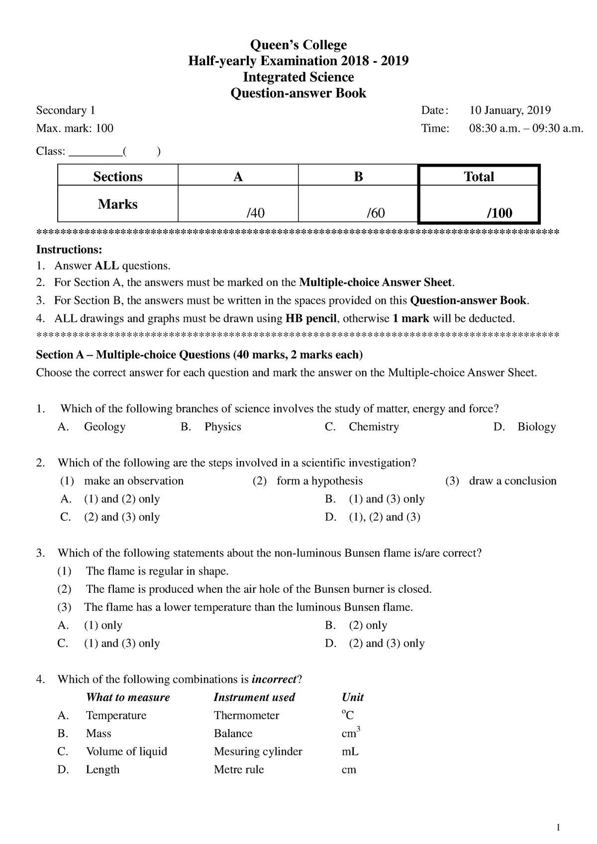 form 1 english exam paper with answer hk