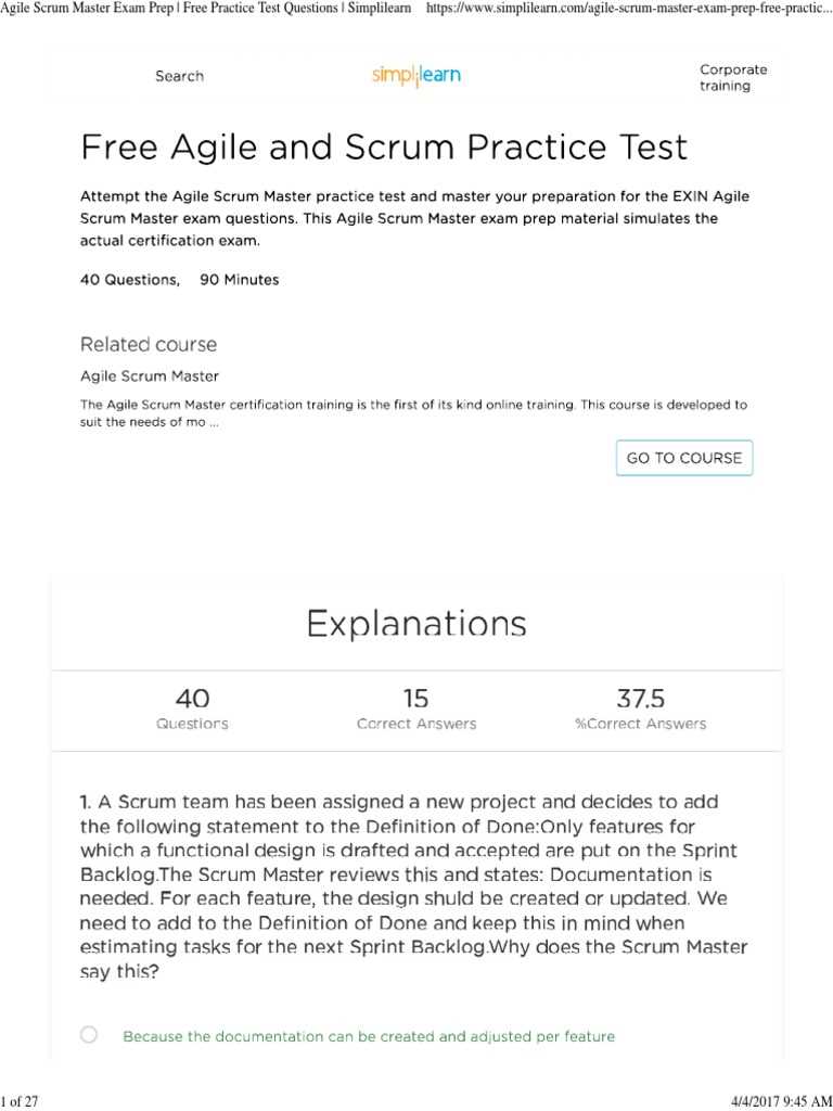 free scrum master exam questions and answers