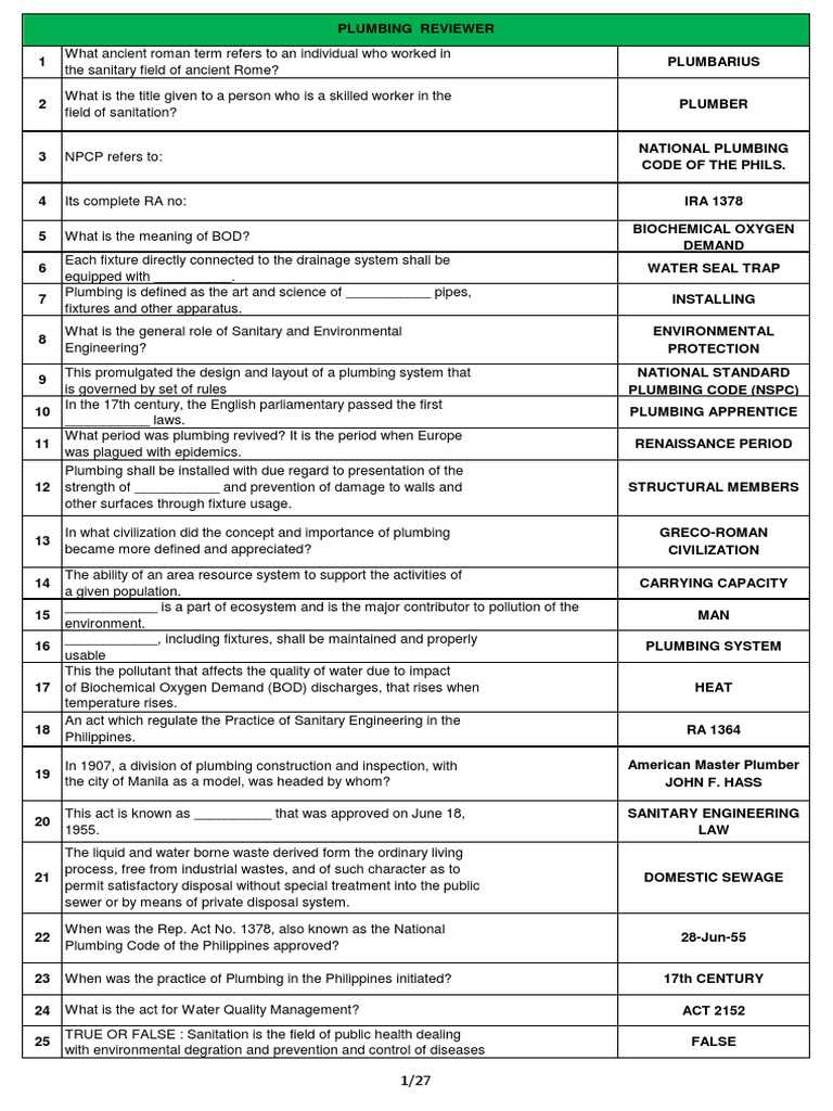 plumbing exam questions and answers