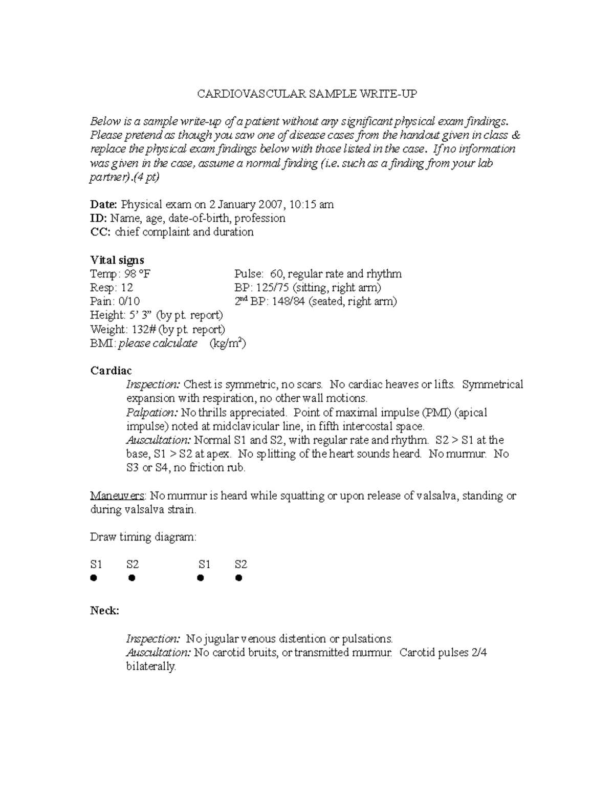 physical exam writeup